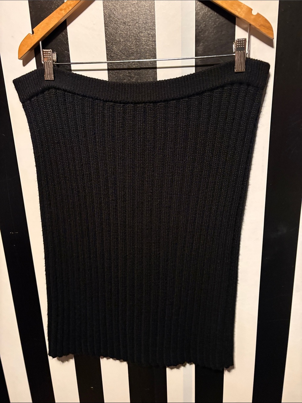 Carole Little Wool Blend Black Ribbed Knit Pencil Sweater Skirt Woman’s Large 14